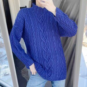 Royal Blue Turtleneck Sweater: 90s Chunky Knit, Cotton Rayon Blend